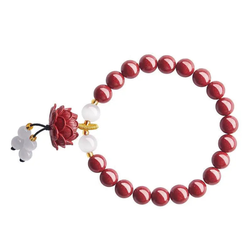 Natural Cinnabar Bracelet Women's Birth Year Purple Gold Sand Meditation Lotus Fortune Lucky Beads Bracelet