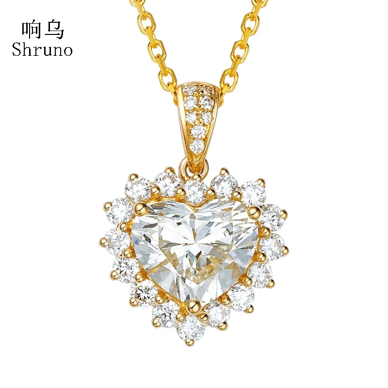 Shruno Solid 18k Yellow Gold Heart Shape Moissanite Diamond Necklace Pendant Moissanite Pendant Women's Chain Luxurious