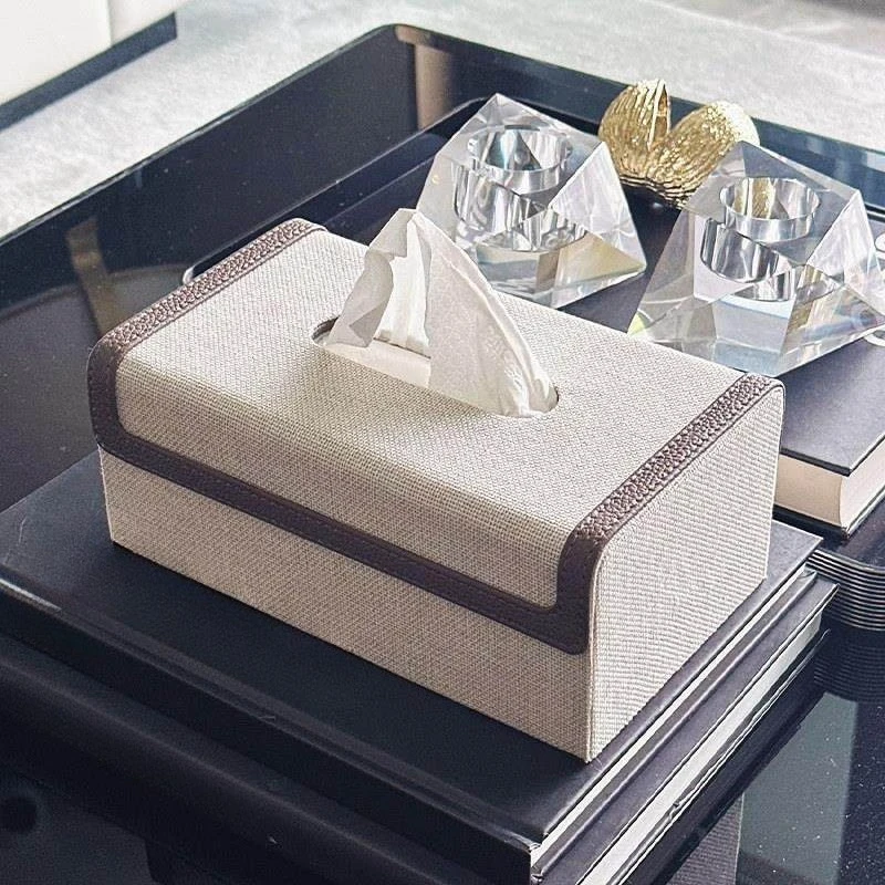 funda-para-caja-de-panuelos-de-lino-y-cuero-decoracion-moderna-y-minimalista-para-sala-de-estar