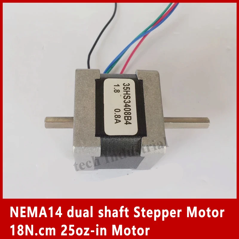 NEMA14 dual shaft Stepper Motor 18N.cm 25oz-in Motor Length 34mm CE Rohs CNC Stepping Motor