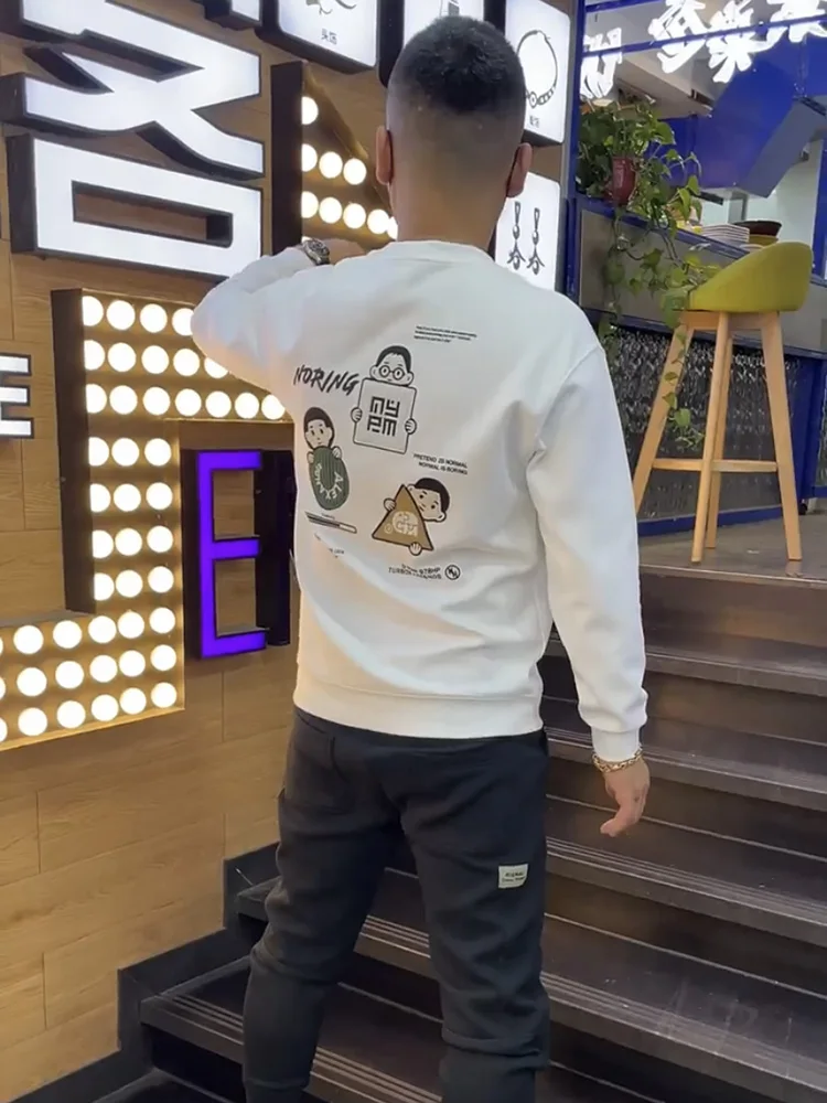 

Trendy Fce Lined Oversized Long Sve Hoodie Men's round Ne Print Casual Loose Fit Streetwear Autumn Winter Cotton Poly...