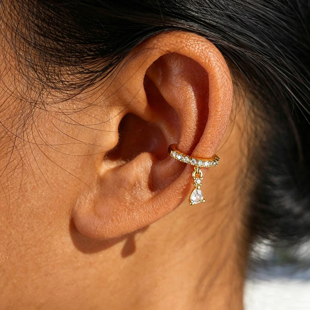 Ear Cuff Micro Pave Cz Marquise Stone Circle Mix Rainbow CZ Earrings No Pierced Stack Small Sized Little Girl Earring Cuff - view 5
