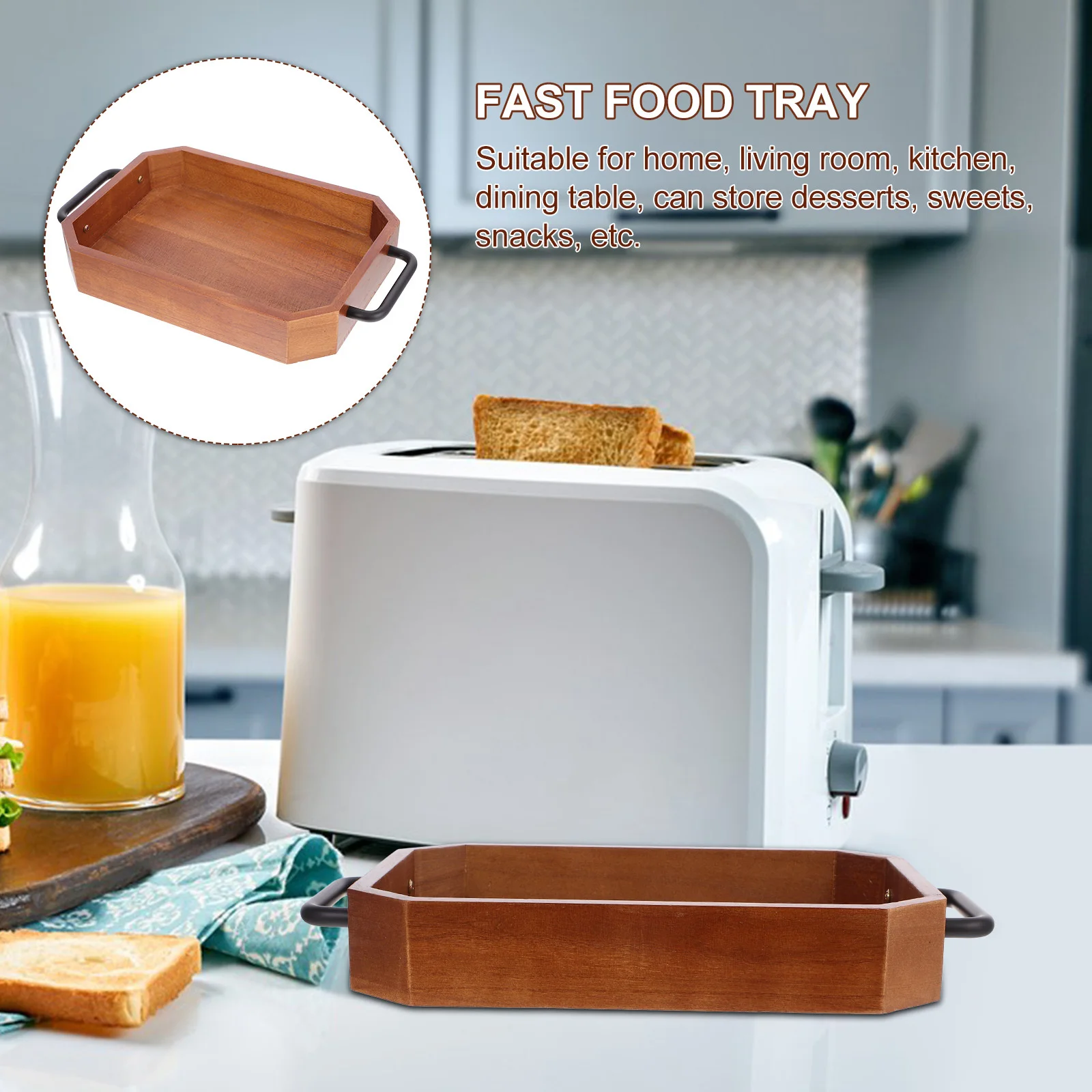 

1pc Wooden Serving Tray Large Capacity For Breakfast Fruit Snack Storage Plate Home Coffee Shop Decorative Food Serving Tray