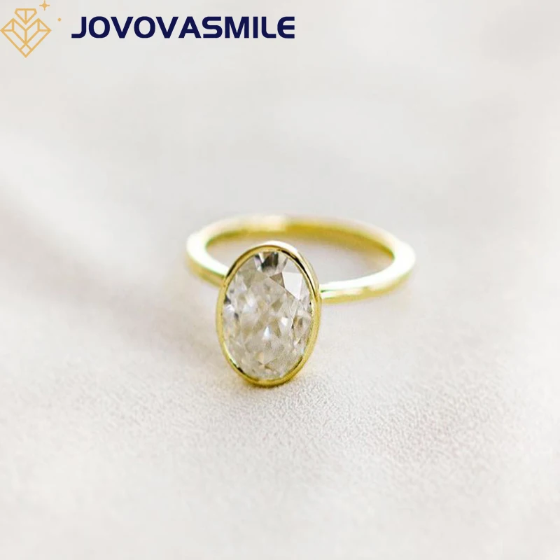 

JOVOVASMILE 2.5carat Oval Bezel Moissanite 14k Gold Ring 7x10mm Crushed Ice Cut Genuine Real 18k Au750 Solitaire Rings For Women