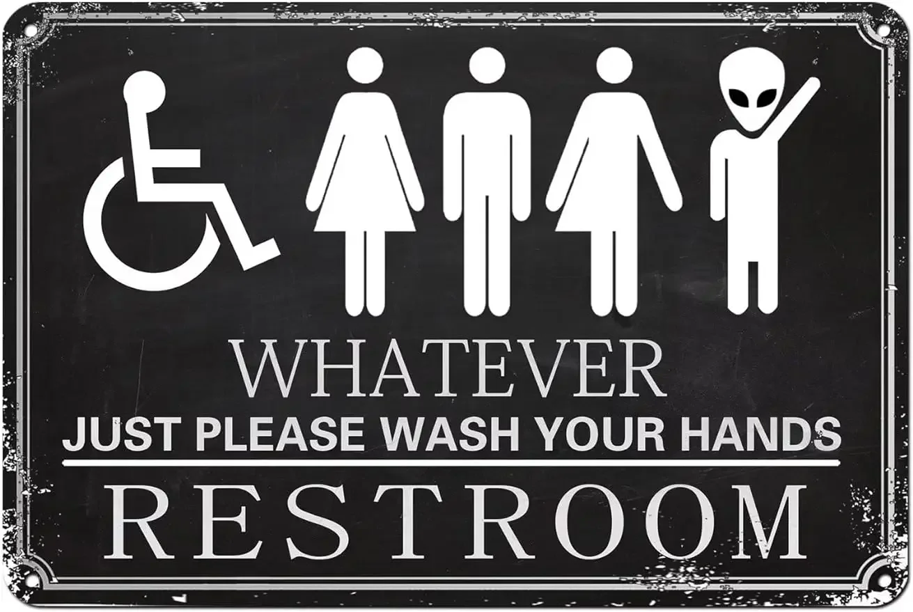 1pc Metal Funny Vintage Restroom Sign,Just Wash Your Hands Sign Bathroom Decor Inclusive Bathroom Door Gender Sign  8x12 Inch