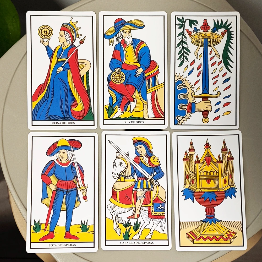 El Tarot De Marsella (الطبعة الإسبانية) 78 قطعة بطاقات التارو 10.3*6 سم استنادًا على نظام Marseille #6