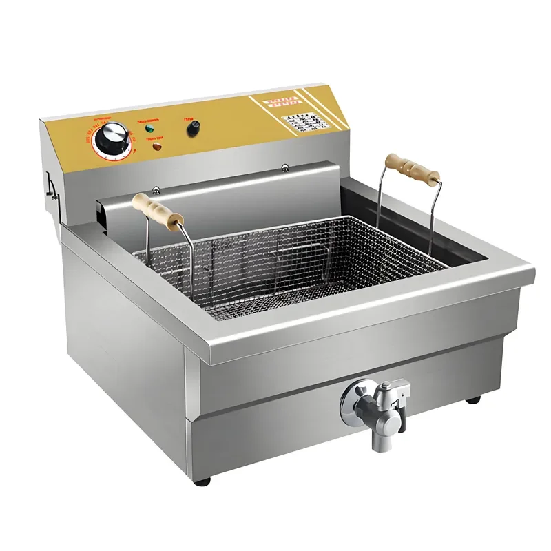 18L Commercial Electric Deep Fryer with Basket and Oil Drain Valve for Chicken French Fries Donuts Restaurant Kitchen