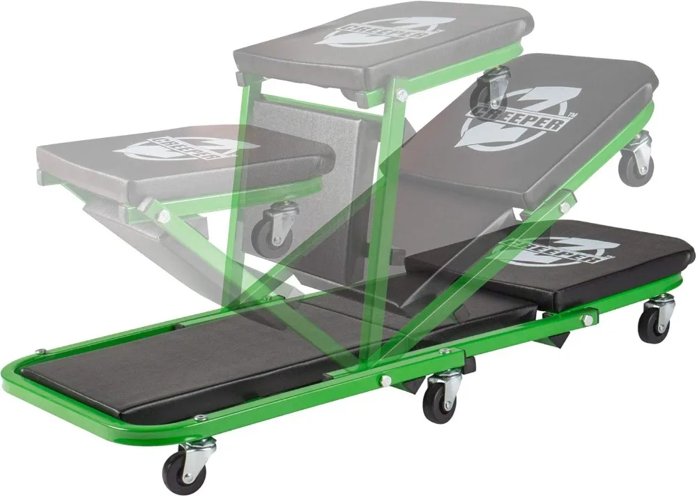 مقعد زاحف ميكانيكي عالمي مع 6 عجلات دوارة، سعة 300 رطل، أسود/أخضر