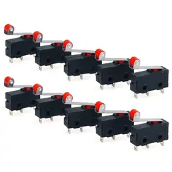 10pcs Micro Limit Switch KW12-3 AC 250V 5A SPDT 1NO 1NC Micro Switch Normally Open Close Limit Switch with Roller Lever Arm Blac