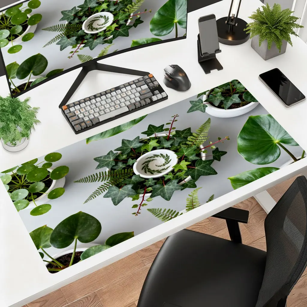Iron Decor Plant Pot Print Mouse Pad Multi Size HD Print Non Slip Rubber Washable 2mm Thick Polyester Gaming Office Laptop Desk