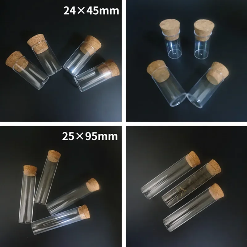 20Pcs 50Pcs 100Pcs 24×45mm 25×95mm Flat Bottom Tea Plastic Test Tube Drosophila Vials Culture Tube with Cork Stoppers