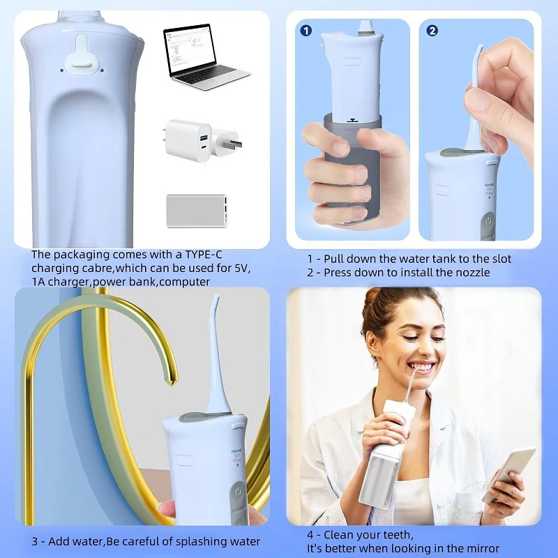 Мини-беспроводной портативный телескопический ирригатор для полости рта, ирригатор для воды, очиститель, 3 режима, Ipx7, водонепроницаемый, для дома, для ухода за зубами