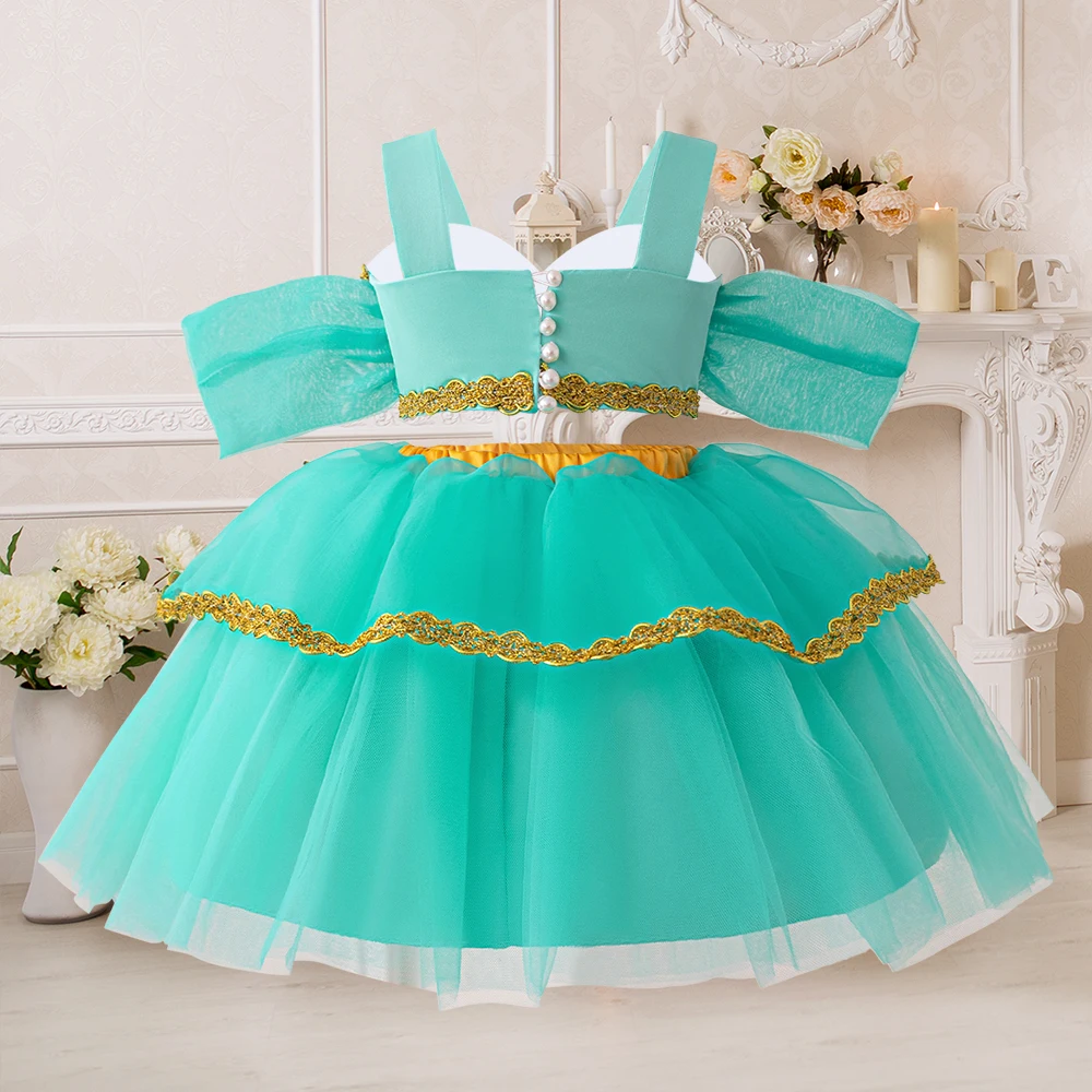 Baby Girls Jasmine Fashion Dress Girl Cosplay Dresses Kids Summer Evening Prom Gown Tutu Clothes Toddler 1st Birthday Costumes