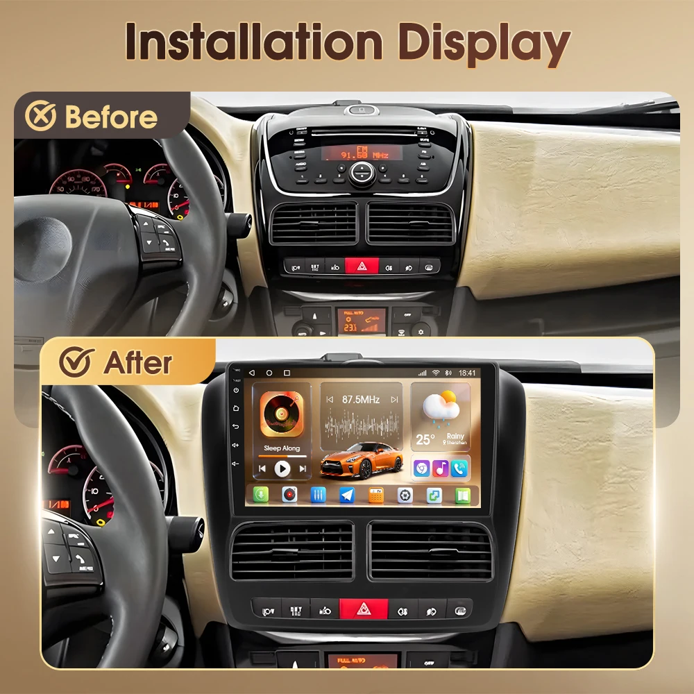 Podofo 2 Din 9" 8 Core 4G Autoradio Stereo per FIAT DOBLO 2010-2015/COMBO 2011-2018 Autoradio Android Auto Lettore Multimediale Video FM RDS 8+128G Bluetooth