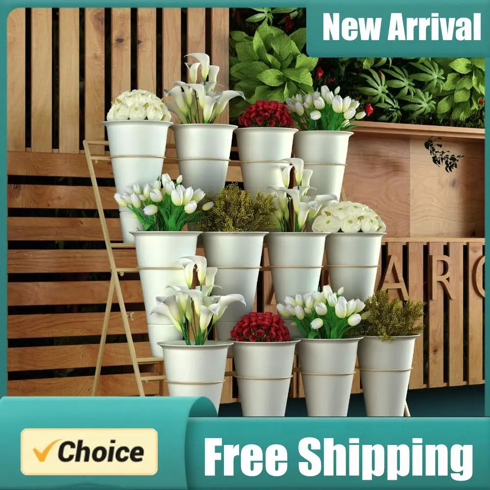

Набор из 12 белых пластиковых ведер-кашпо для цветов, большие емкости для растений, для дома, патио, балкона, сада