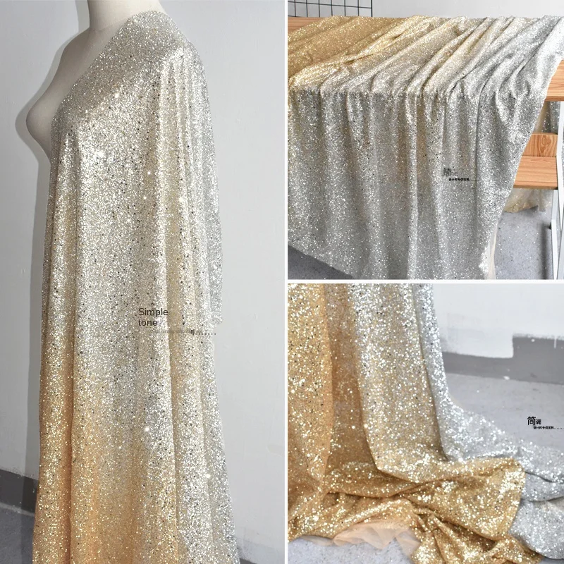 

Блестящая Звезда блестки Сетка Ткань золотой серебряный градиент горячее тиснение рукоделие свадебный фото фон декоративная дизайнерская ткань