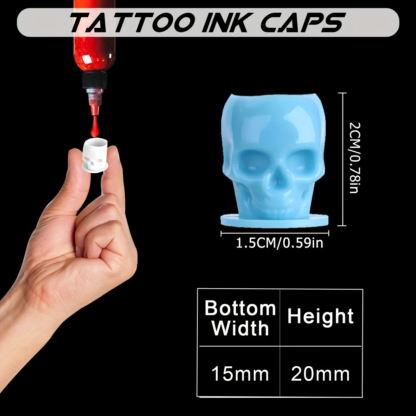 Tattoo Ink Cups 200Pcs Disposable Plastic with Base Skull Design for Permanent Makeup Tattoo Accessories Artists Supplies