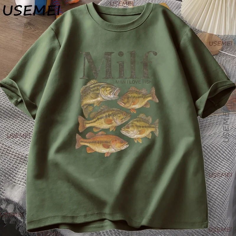 رجل أنا أحب الأسماك تي شيرت مضحك خمر ميمي الأسماك تي شيرت عادية كم قصير الجولة الرقبة للجنسين المحملة القطن فضفاض الذكور الملابس