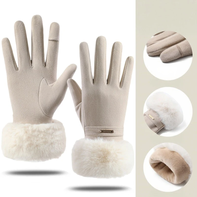 الشتاء سميكة قفازات دافئة أفخم قفازات اليد مريحة لينة المخملية مبطن قفازات شاشة اللمس يندبروف قفازات مقاومة للبرودة