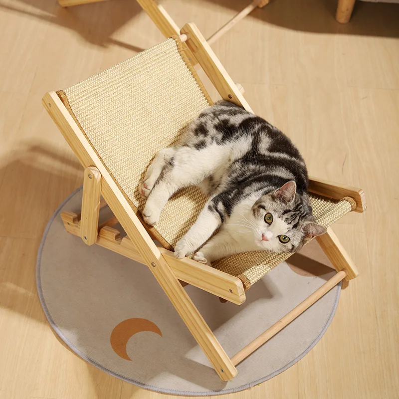 Solid Wood Adjustable Cat Tree Bed All-in-One Sisal Scratcher & Lounger Year-Round Durable Sand Chair for Cats - Litter-Free