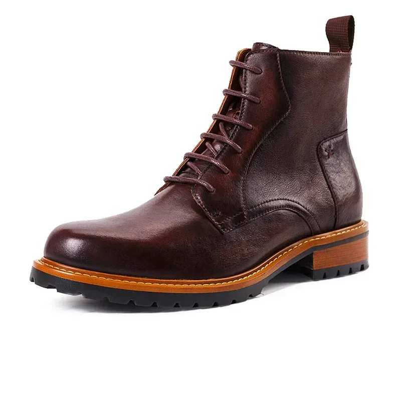 Retro Mens Genuine Leather Boots Luxury Handmade Quality 2025 Winter British Style Warm Ankle Black Wedding Social Shoes Man