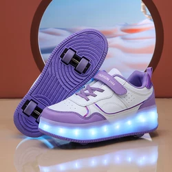 Children's Roller Skating Shoes for Boys and Girls Walking Shoes with LED Lights Breathable Training Skate Shoes for Kids