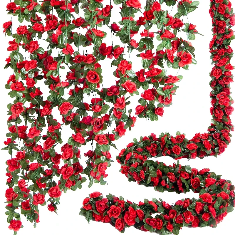 

2.5m Rose Artificial Silk For Wedding Garland Fake Plant Flowers Vine Home Room Wedding Wall Hanging Garden Arch DIY Decoration