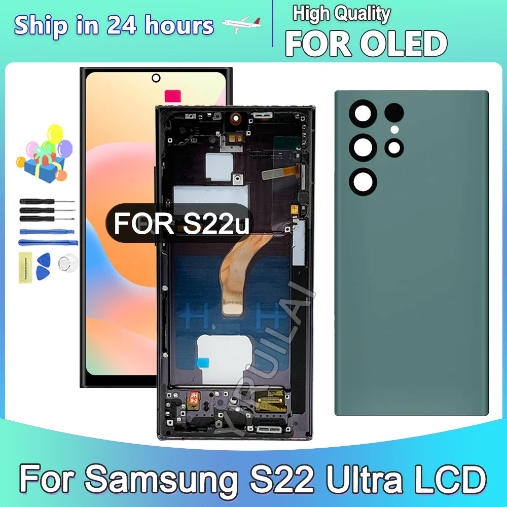 

6.67 OLED For Samsung Galaxy S22 Ultra 5G S908B S908B/DS Screen Display Touch Screen Digitizer S22 Ultra LCD with Frame