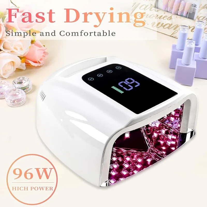 96W Rechargeable UV LED Nail Lamp Portable Cordless UV Light for Nail Dryer,Nail Cure Light with Removable Bottom