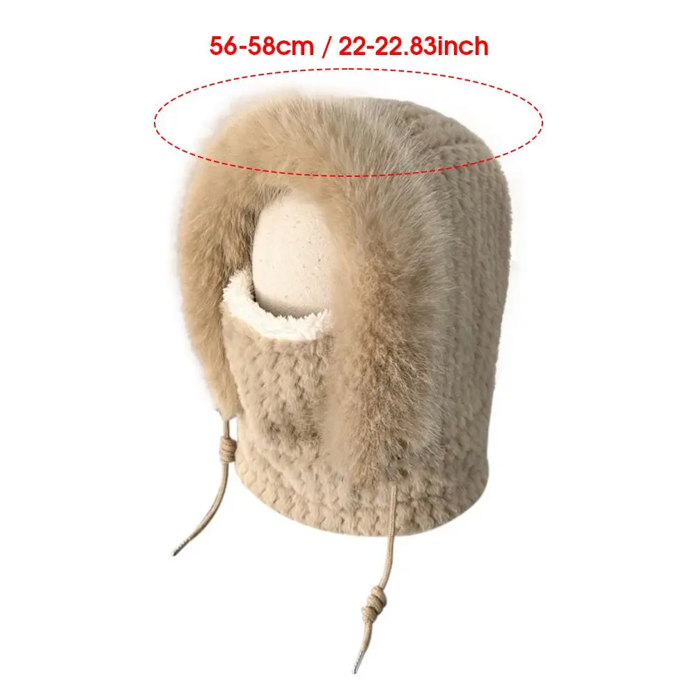 قبعة شتوية نسائية قطيفة بغطاء رأس سميك دافئ مع قناع وشاح لحماية الأذن، قبعة حرارية مقاومة للرياح لركوب الدراجات في الهواء الطلق #6