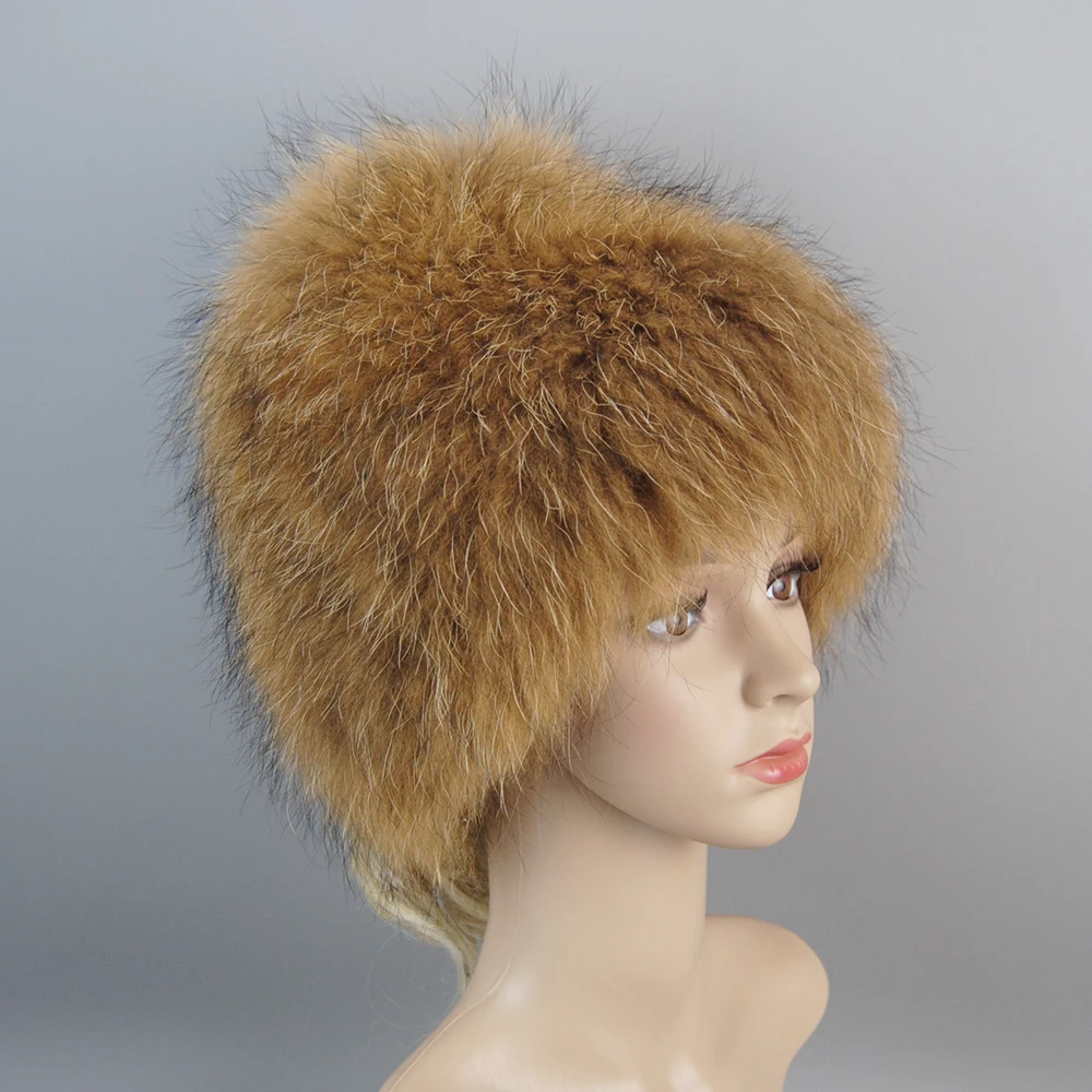 Hot Sale Winter Hat 100% Real Natural Silver Fox Fur Women\'s Knitted Fur Cap Women Hat Fox Fur Hat Female Ear Warm Winter Must