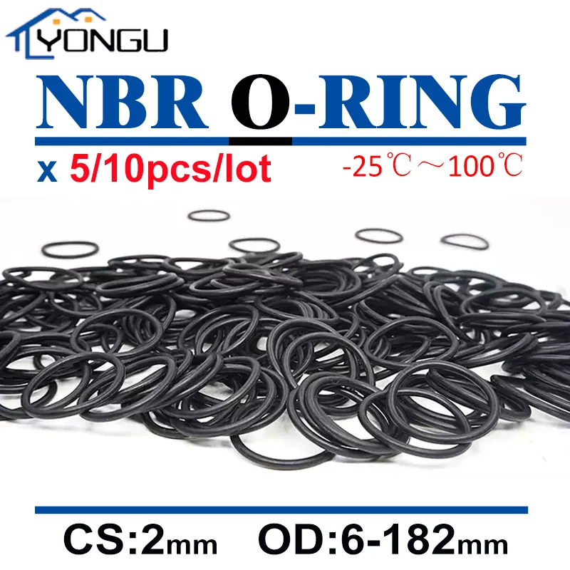 CS 2mm NBR O Ring Gaskets Seal Nitrile Butadiene Rubber Bands Black High Pressure O-Rings Repair Sealing O Rubber Rings 6-182mm