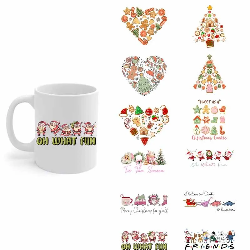 6Pcs 3D Chirtmas Santa Claus Transfer Sticker  Gingerbread Man UV DTF Wraps Cup High Quality Decals