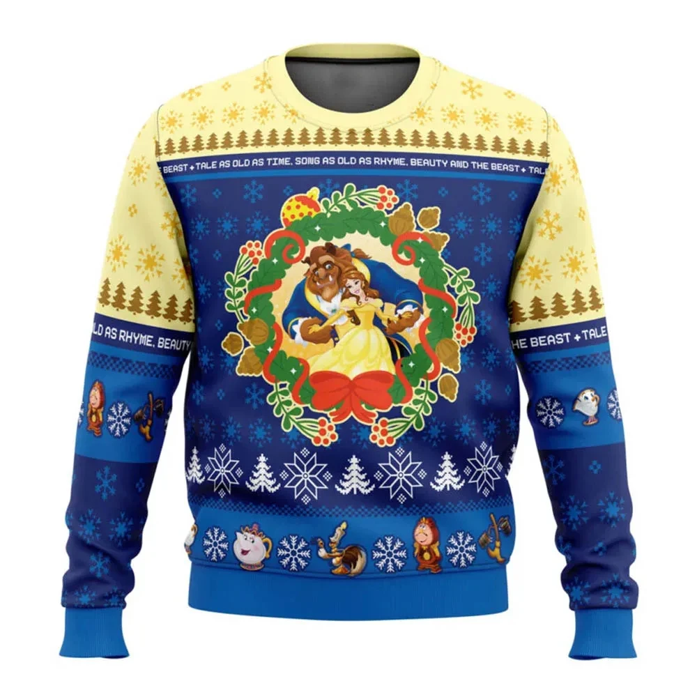 Disney-Pull à capuche La Belle et la Bête pour hommes et femmes, Sweat-shirt couple, Pull de Noël, Printemps, Automne, Y-2025, M