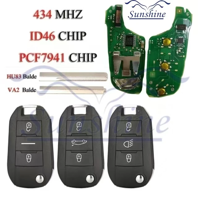 

Sunshine Flip Remote Smart Car Key For Citroen C3 C4 Cactus Hella For Peugeot 208 301 508 5008 Expert 434MHZ ID46 PCF7941A Chip