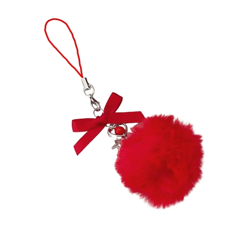 Vintage Bowknot Key Rings Ornament Pom Poms Bow Plush Key Chain for Daily Wear Dropsale