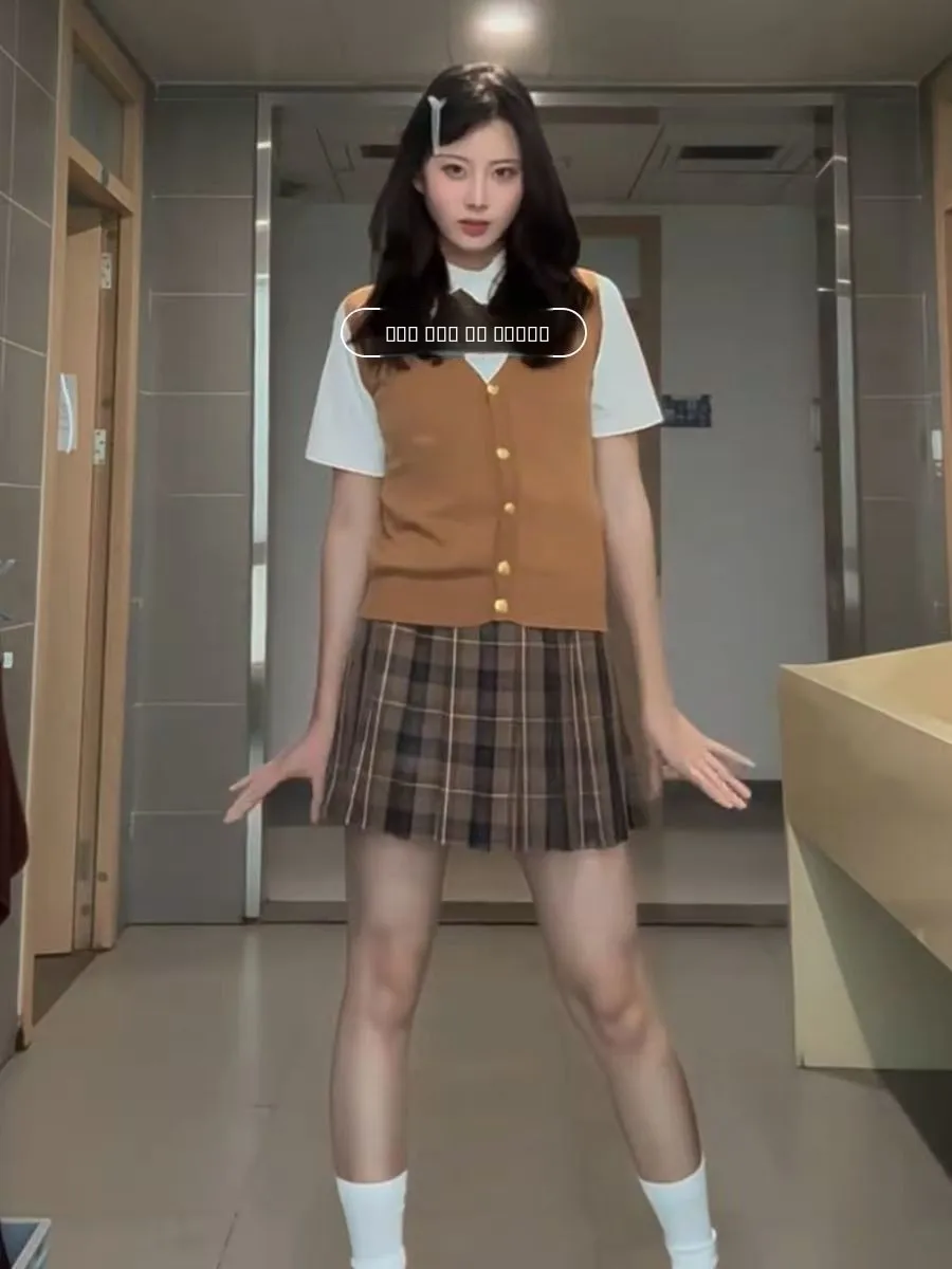 

Женский школьный orm Вязаный свитер Коричневый открытый кардиган Жилет Long Sve irt Cheered ort Юбка Комплект Faionable Ensemble