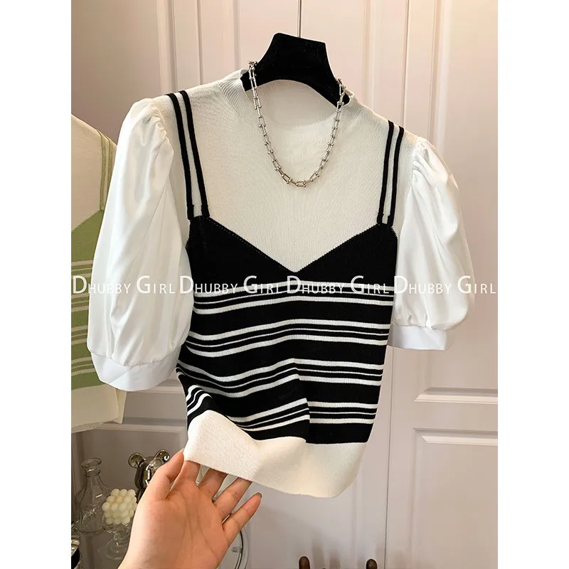 Striped Women Tops Summer Tee Shirt High Street Tops Tshirts Ladies Short Sleeves Pullover Women's Clothing