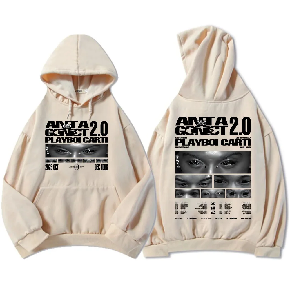 PLAYBOI CART ANTAGONIST TOUR 2025 Bluzy z kapturem Moda Unisex Streetwear Hip Hop Odzież Męska Damska Nadruk Graficzny Bluza Męska