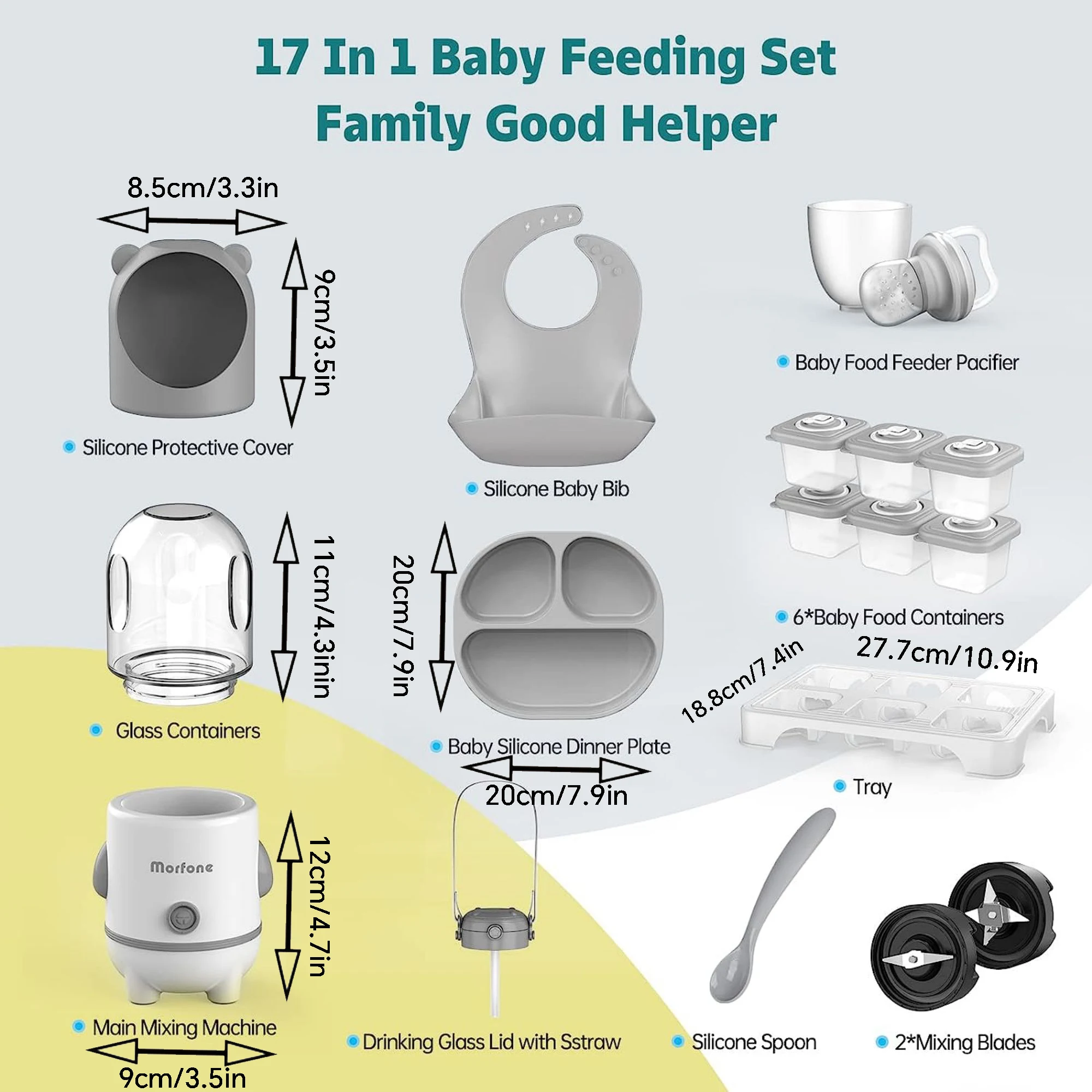 17 in 1 Set Baby Food Blender,Food Maker,Baby Food Processor for Fruit Meat with Baby Food Containers Pacifier Baby Gift