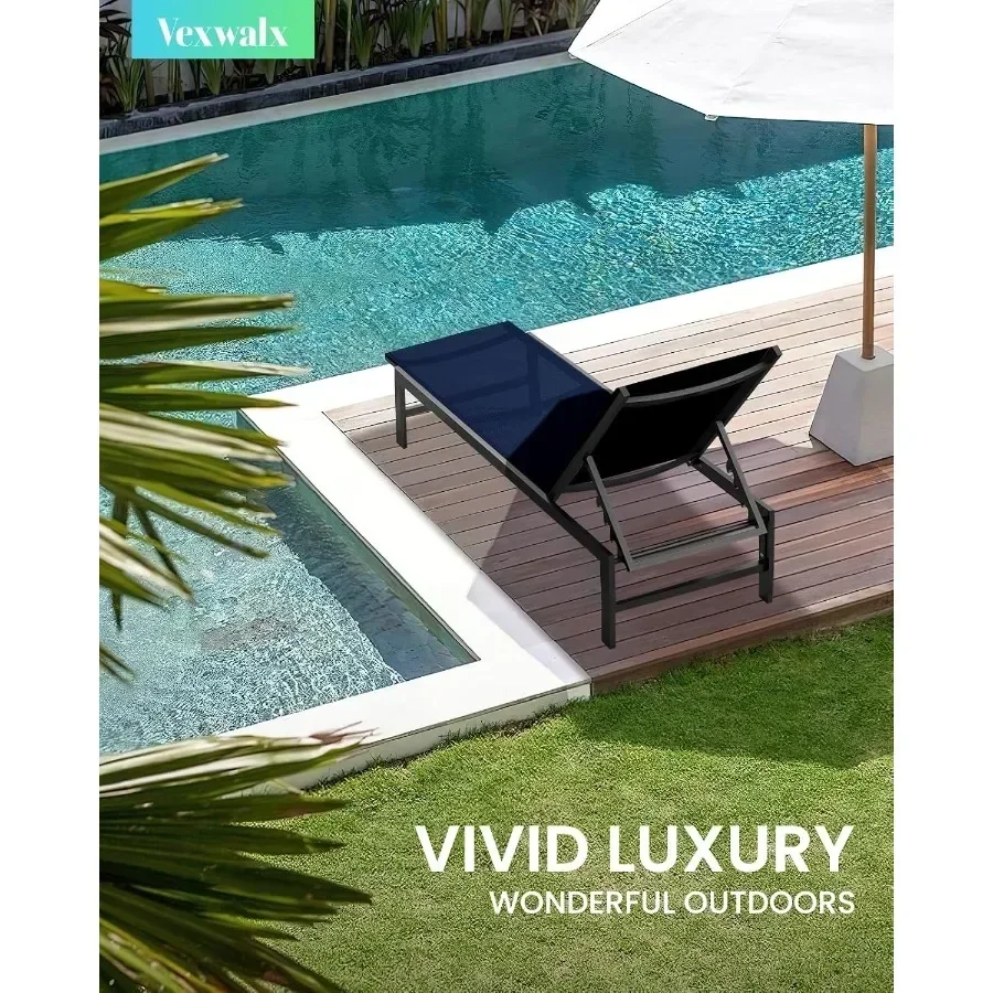 Lounge Chair Outdoor, Aluminum Pool Lounge Chairs with 5-Position Recliner, Patio Chaise Lounge Outdoor for Backyard, Poolside,