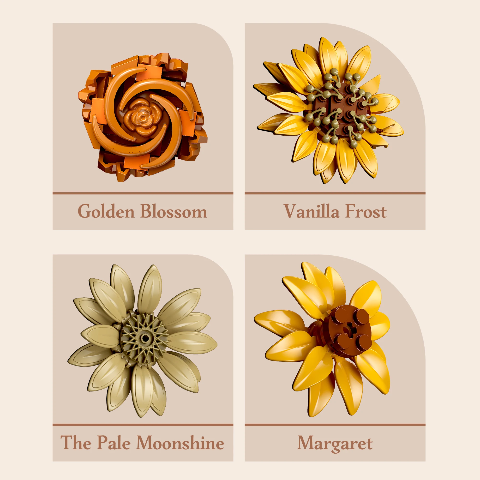 Golden Moon Flower Wall Blocks DIY Floral Moon Art Model Creative Home Wall Decor Ornament Unique Gift for Home & Art Lovers view 4