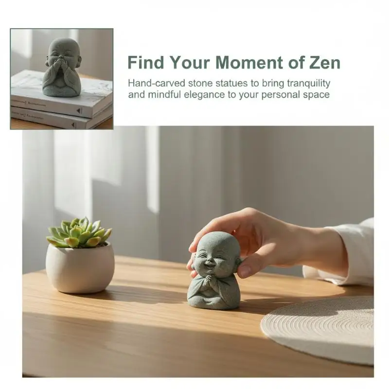 1Pcs Home Decor Cute Stone Little Monk Statues With Serene Zen Vibes Ornament For Meditation Space Desk Meaningful Gifts