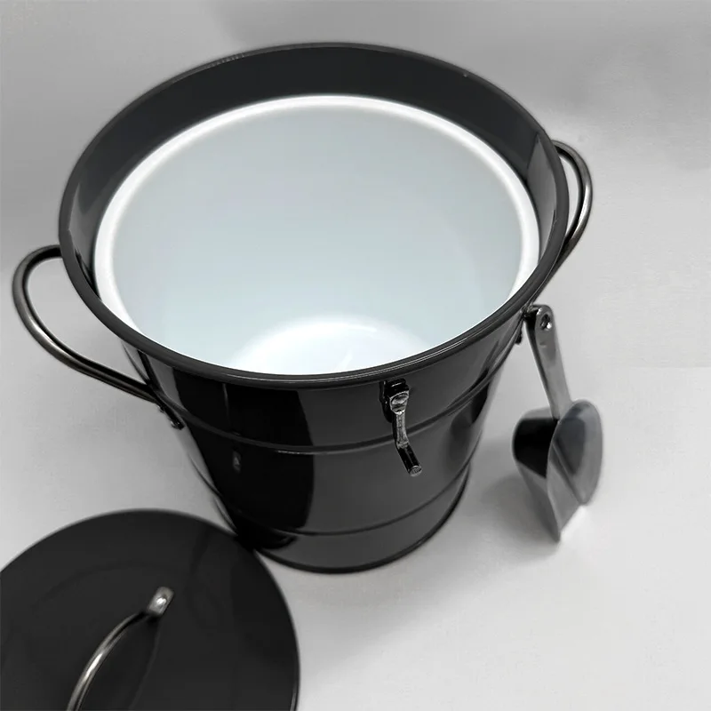 Double Wall Insulated Ice Bucket with Ice Scoop, Portable Cold Retention Metal Ice Pail for Bar Party Picnic