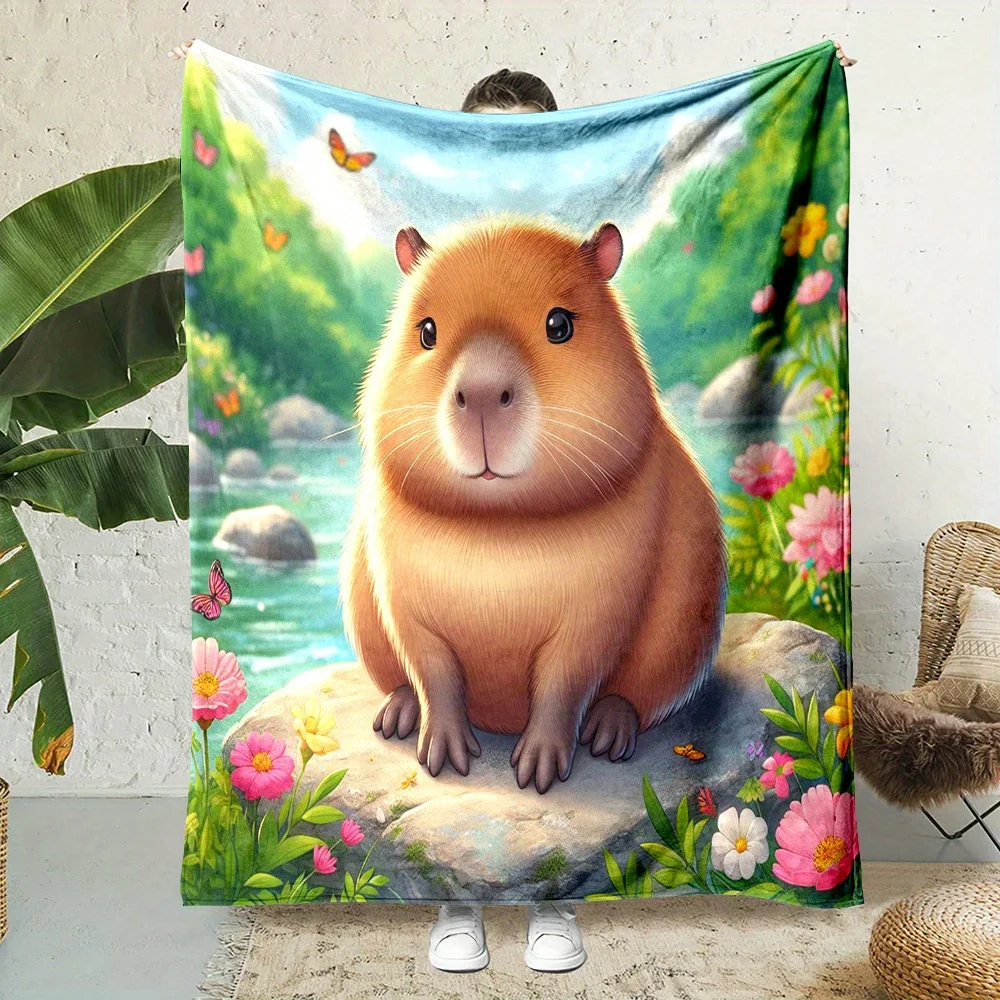 Cute Cartoon Digitally Printed Reversible Flannel Small Blanket with Polyester Cover,  for Contemporary Style, All Sea