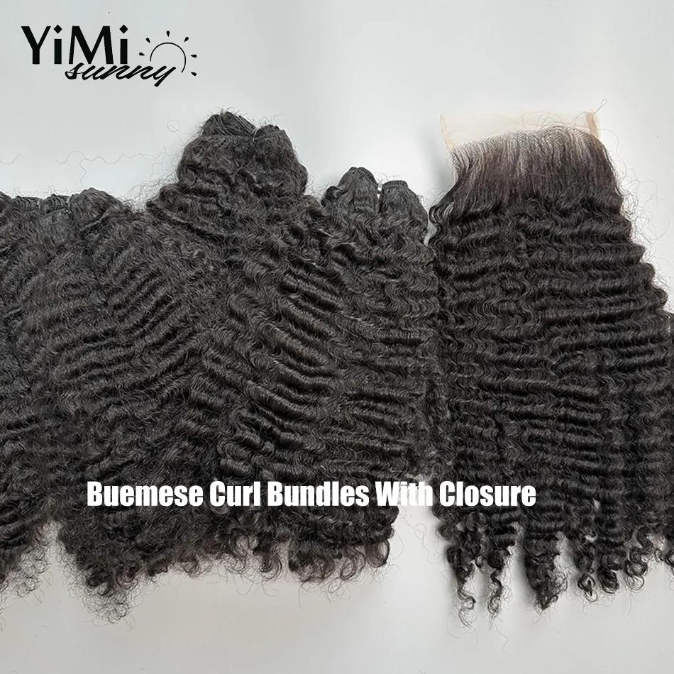 Yimisunny-pacotes encaracolados do cabelo humano com fechamento do laço 4x4 HD, tecelagem, Remy, 3C, 4A, onda profunda, trama do cabelo, trama, cabeça cheia