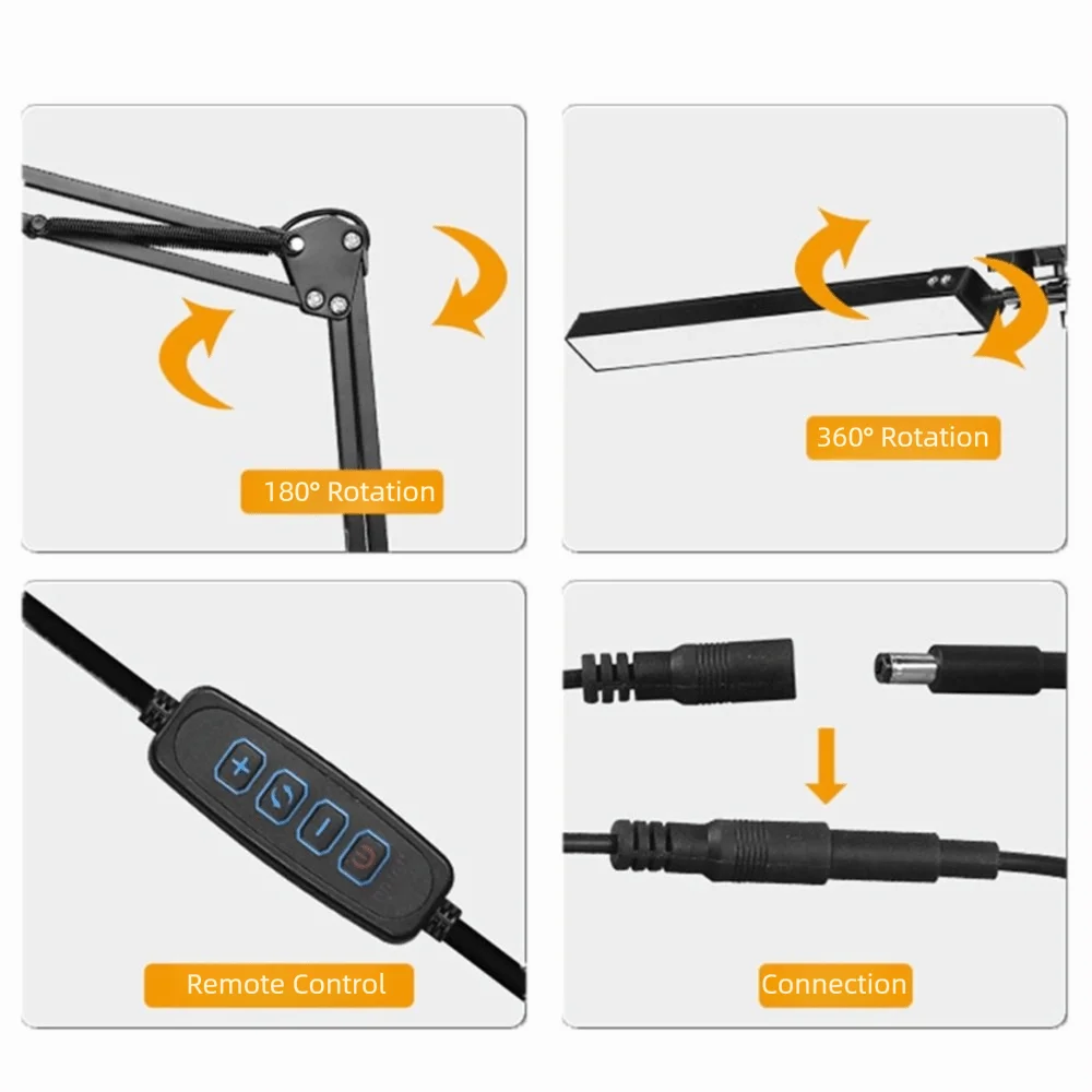 

Эргономичная светодиодная лампа с коромысным рычагом, 3 режима, лампа с двойной головкой и регулируемой яркостью 360° ° Обертающий светильник для чтения для ухода за глазами