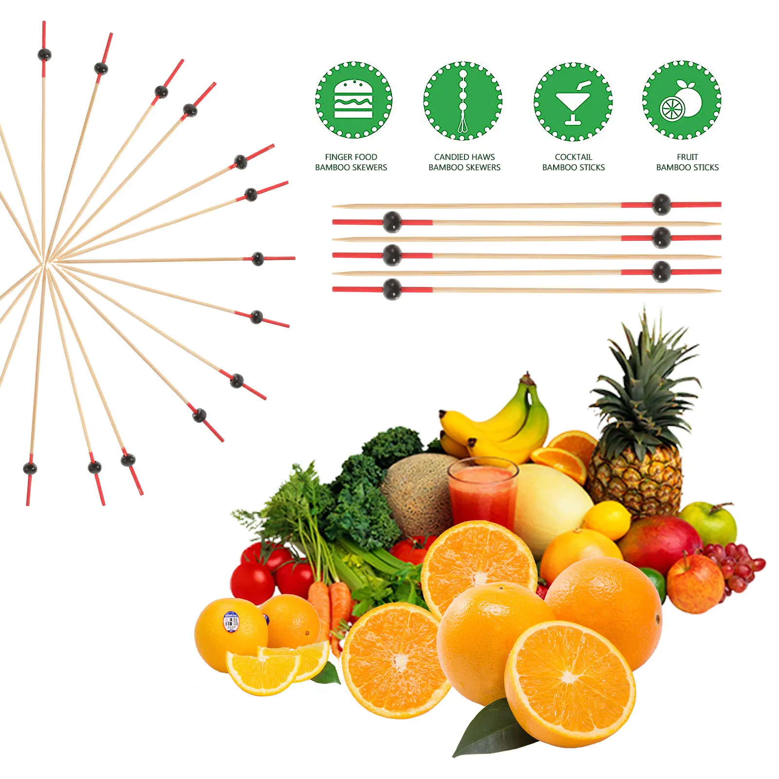 

100Pcs Bamboo Fruit Picks Disposable Wooden Food Sticks Cocktail Appetizer Toothpicks for Party Wedding Christmas Decorations