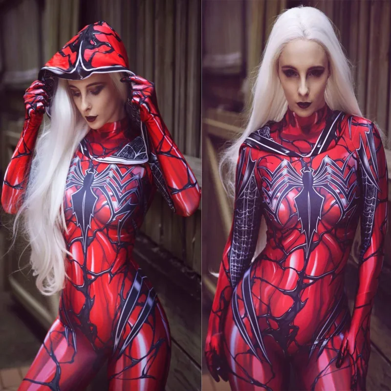 Venom Halloween costume Costume Woman Sexy Zentai Suit Jumpsuit Spandex Zentai Open Crotch Bodysuit Superhero Costume Party Cost