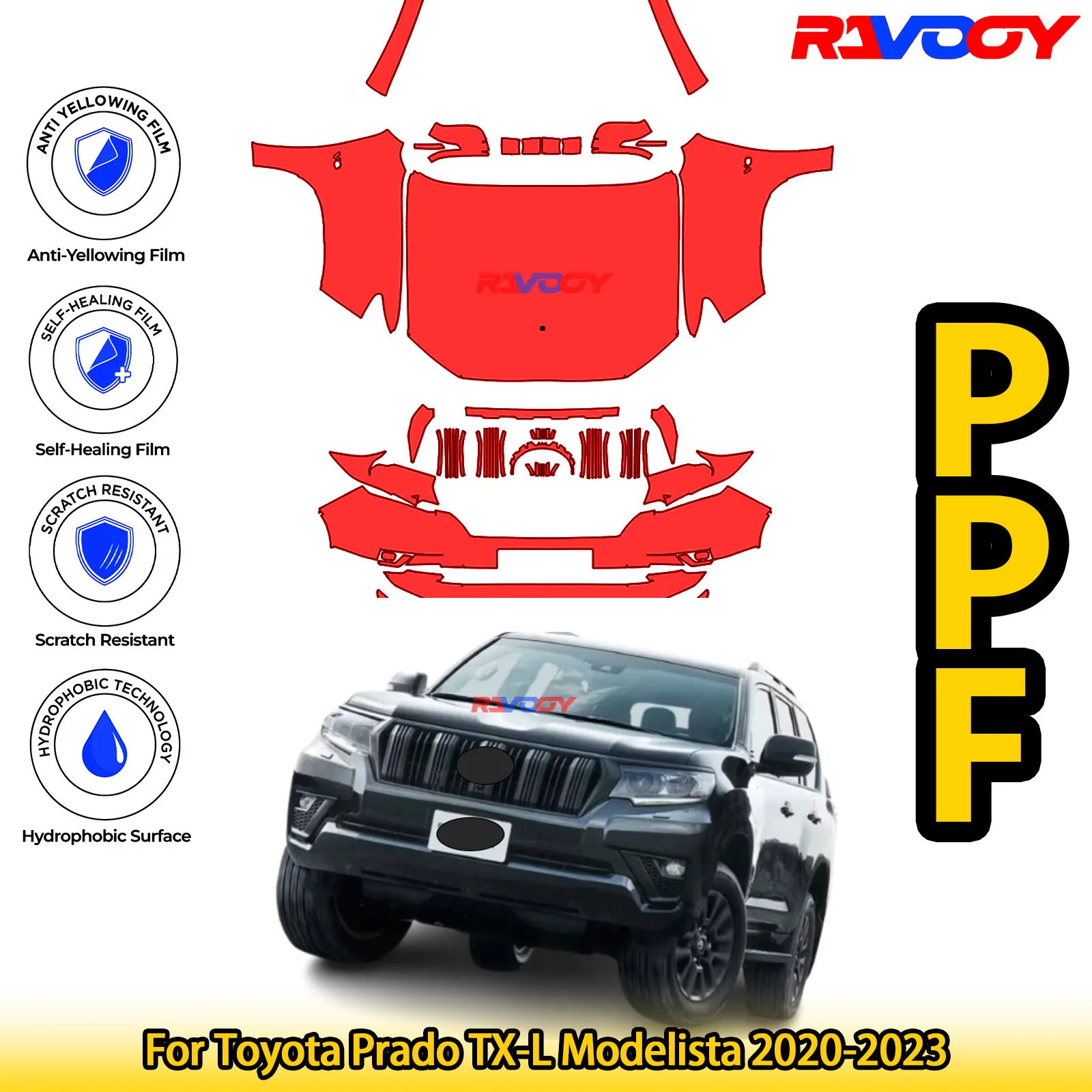 

Для Toyota Prado TX-L Modelista 2020-2023 глянцевый матовый черный предварительно вырезанный передний комплект PPF, защитная пленка для краски